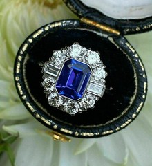 Estate Wedding Vintage Art Deco Ring 14K White Gold Over 2 Ct Simulated Sapphire