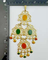 Vintage Celebrity NY Pendant Earrings Set Filigree Glass Cabochon Gold Tone