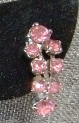 Prong Set Vintage Pink Rhinestones in Silvertone Screwback Earrings. #154