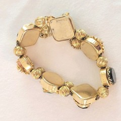 Vtg Victorian Revival Slide Charm Bracelet Signed Safety Chain Cameo 6.5