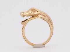 14K Gold Alligator Ring Heavy 10g Open Mouth Realistic Life Like Animal Jewelry