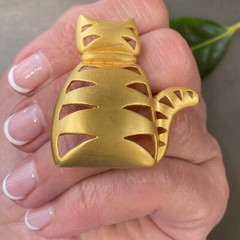 Modernist Vintage Brooch Pin Chubby Cat Estate Jewelry Pre-Owned Bold Gold Pltd
