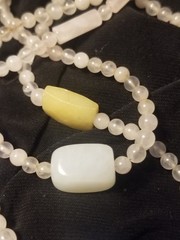 Asian Chinoiserie Bead Necklace & Yellow, Green,White Jade/jadeite, 35″sterling
