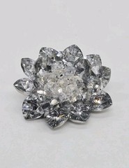 Flower Brooch White Crystals Rhinestone 3D Silver tone 2.5 in