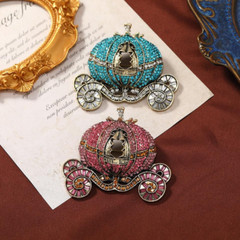 Luxury Full Crystal Women Vintage Pumpkin Carriage Buckle Pins Fashion Pin