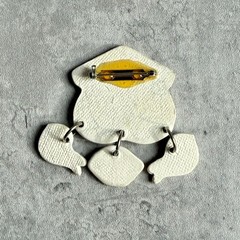 Vintage Costume Ceramic Bird House Dangling Pin Brooch Artsy Folk Whimsical Art