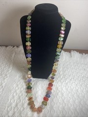 Vintage 1970s 1980s Multi Color Lucite Pebble Nugget Rainbow Necklace 30″ 45g