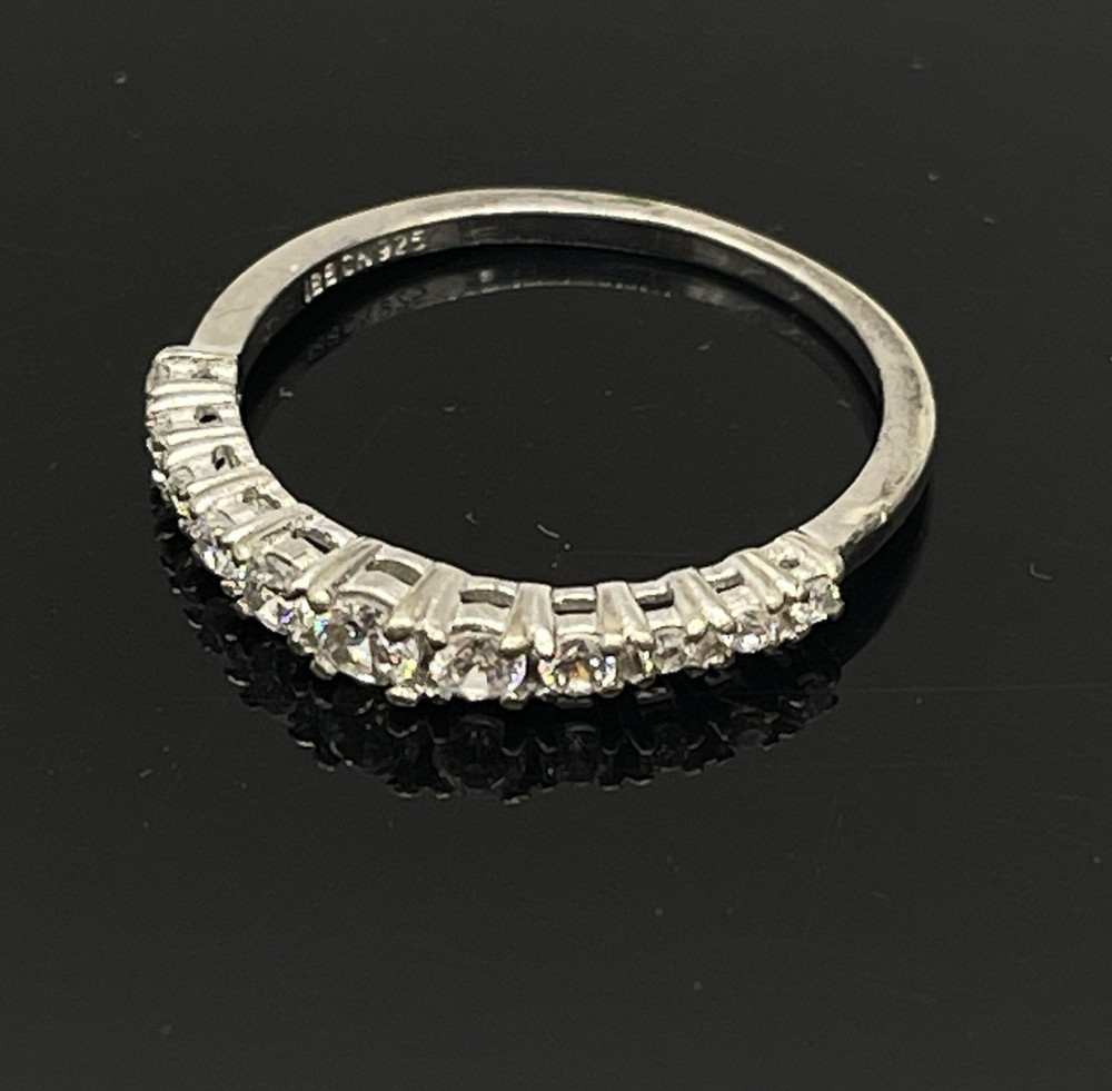Sterling Silver White CZ Wedding Band Half Eternity Ring Engagement Size 8.25