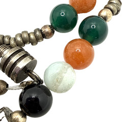 Vintage Chinese Lotus Pendant Necklace Semi Precious Stone Bead Amulet Statement