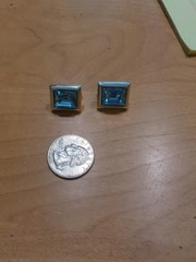 Vintage S.A.L. SAL Swarovski Gold Tone blue & Clear Rhinestone Clip On Earrings