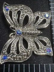 AAi Silvertone Butterfly Brooch/Pin Blue Rhinestones 1.5″ Vintage