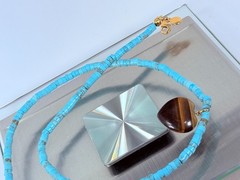 Mayamar (24K Gold Plated) Turquoise Bead Stone Heart Necklace 18″ (NEW)