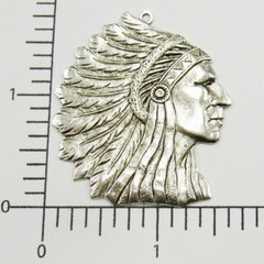 39224 Matte Silver Oxidized Large American Indian Head Pendant Charm