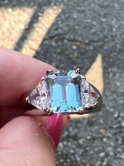 VINTAGE 14K WHITE GOLD AQUAMARINE RING ENGAGEMENT ANNIVERSARY HEAVY CHUNKY