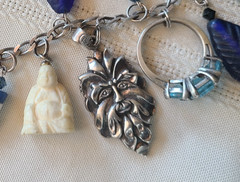 Vintage Sterling Silver Talisman Charm Necklace, Green Man, Buddhas, Rings &MORE