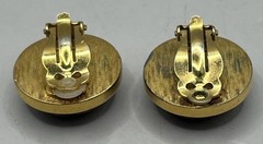 Vintage Givenchy France Brutalist Faux Cinnabar Button Clip-On Earrings 1977