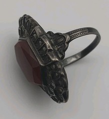 Antique Art Deco Gothic Carnelian Markasite Sterling Silver Vintage Ring Size 6