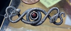 vintage 925 sterling silver intertwined twin snake brooch pin faux ruby red gem