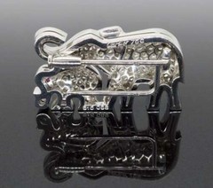 Elephant & Calf Inspire Art Deco Vintage Style Brooch 925 Silver Round CZ Stone