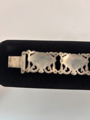 Vintage Sterling Silver Thai Siam Niello Dancer Fan Panel Link Bracelet Design