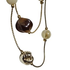 Vintage Beaded Necklace Boho Chic Multi Stone Gold Tone Chain Fashion Jewelry
