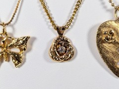 Vtg Love Knot Heart Key Lock Flower Butterfly Pendant Gold Tone Necklace LOT