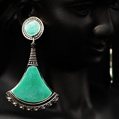 EDGAR BEREBI Original Vintage Signed Emerald Malachite Silver Designer Earrings