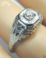 Antique Art Deco Engagement 18K White Gold Ring Size 6 UK-L1/2 EGL USA
