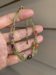 NEW vtg three strand peridot beaded gemstone statement necklace & bracelet Set