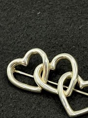 Tiffany & Co Triple Heart Brooch Pin Sterling Silver 925 Open Heart Design 1984