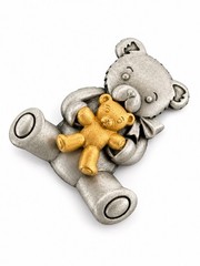 Vintage JJ Teddy Bear Brooch Silver Gold Tone Bear Holding Teddy Pin 2”