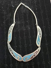 Vintage Alpaca Silver Crushed Turquoise Necklace Choker