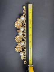 John Wind Maximal Art Charm Bracelet Matt Gold Tone Pearl Crystal Peanut Flower
