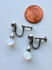 Vintage Opalite Sterling Silver Floating Opal Screw On Earrings Signed A & Z