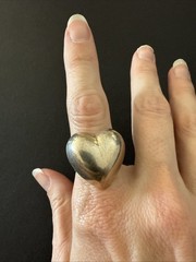 Vintage Puffy Heart Sterling Silver Ring With Bell Inside, Signed Mexico 925
