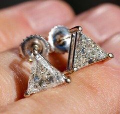 14K SOLID WHITE GOLD 2.43cttw Trillion Cut Natural Diamond STUD POST EARRINGS