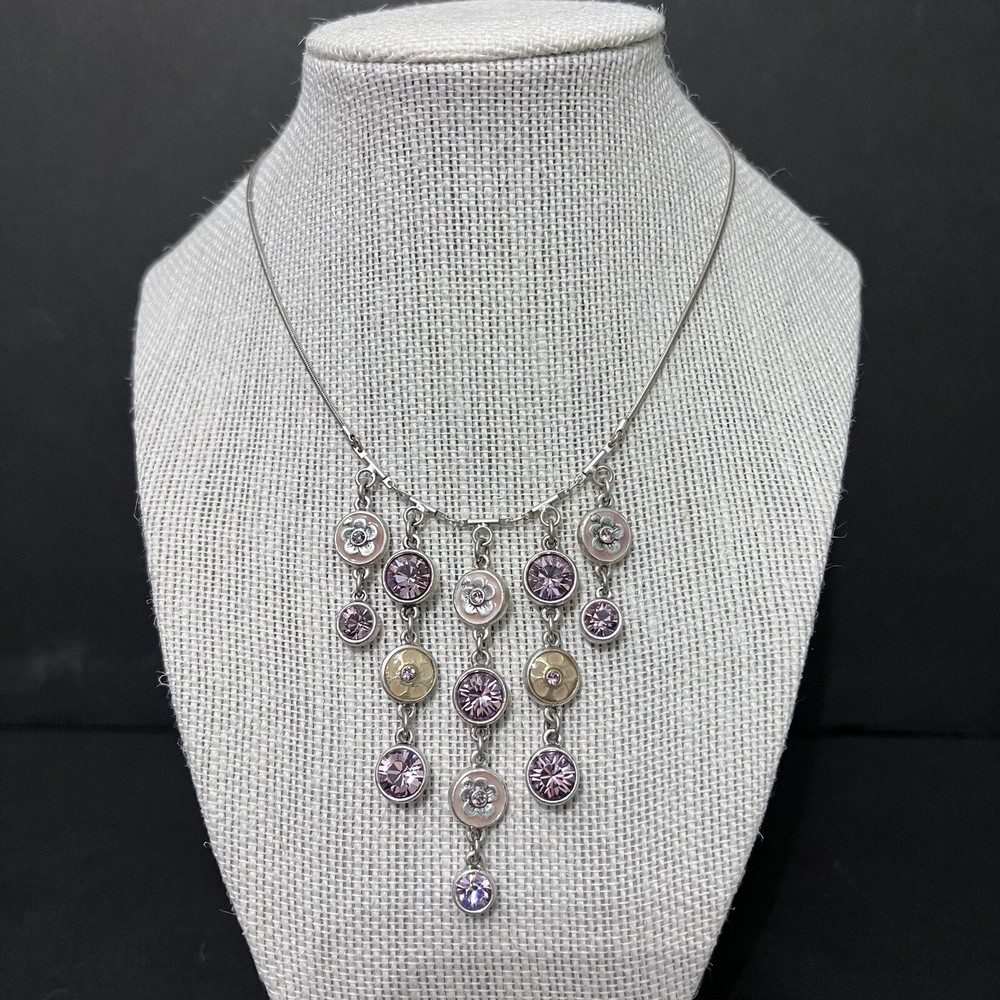 Pilgrim danish designs lavender cascade bib enamel flowers crystal necklace