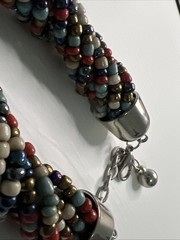 Multicolored Bead Multi Strand Statement Silver Tone Necklace Bracelet Set