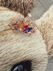 Rose Gold Crown Brooch Multicolor Marquise Rhinestone AB Crystal Pin AS IS