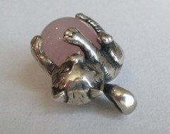 1in VINTAGE STERLING SILVER ROSE QUARTZ ORB CAT PENDANT POOLS OF LIGHT STYLE