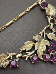Vintage Coro Pegasus Grape Cluster Necklace Purple Amethyst Rhinestone