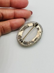 Vtg Gorgeous Antique Victorian 925 Silver Oval natural Agate Stone Pin Brooch