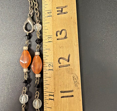 Vintage Estate 26-28″ Bronze Toned Orange & Clear Beaded Chain Station Necklace