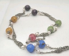 Vintage Venetian glass beads Multicolor Chain Necklace 36in.