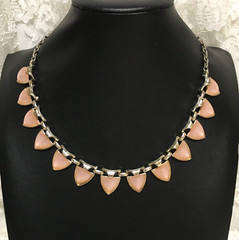 Vintage Pink Moon Glow Necklace Thermoset Silver Tone Retro Statement Chain