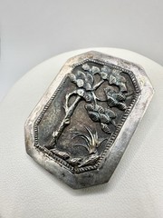 Antique Victorian Pine Trees Landscape Silver Unsigned Brooch Pin Asian Read