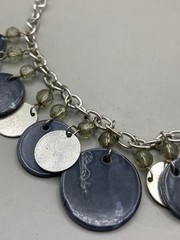 Vintage Boho Chic Silver Tone Medallion Blue Bead Necklace