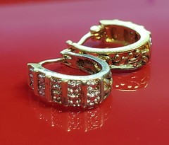Ross Simons 925 CZ Hoop Earring 0.75in Sterling Silver 4gtw Gold Vermeil Channel