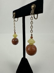 Vintage Brown And Yellow Clip On Earrings From Estate