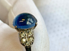 Vtg Sterling Silver Ring 3.5g Fine Jewelry Size 4.5 Band Blue Stone *READ*